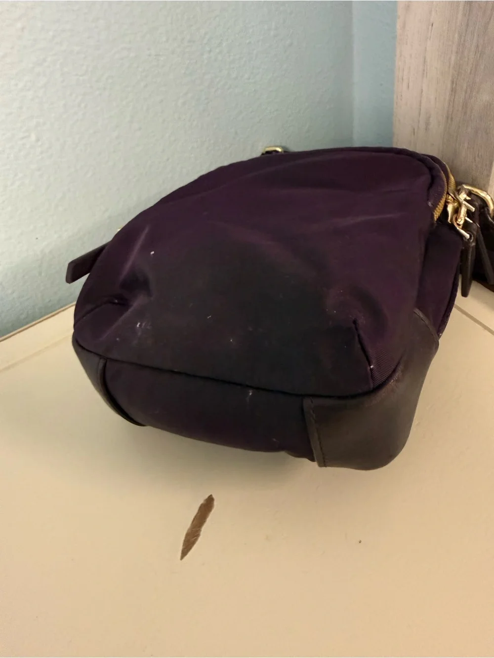 TUMI Nylon Crossbody Bag Purple Gold Hardware Repair Project As Is
